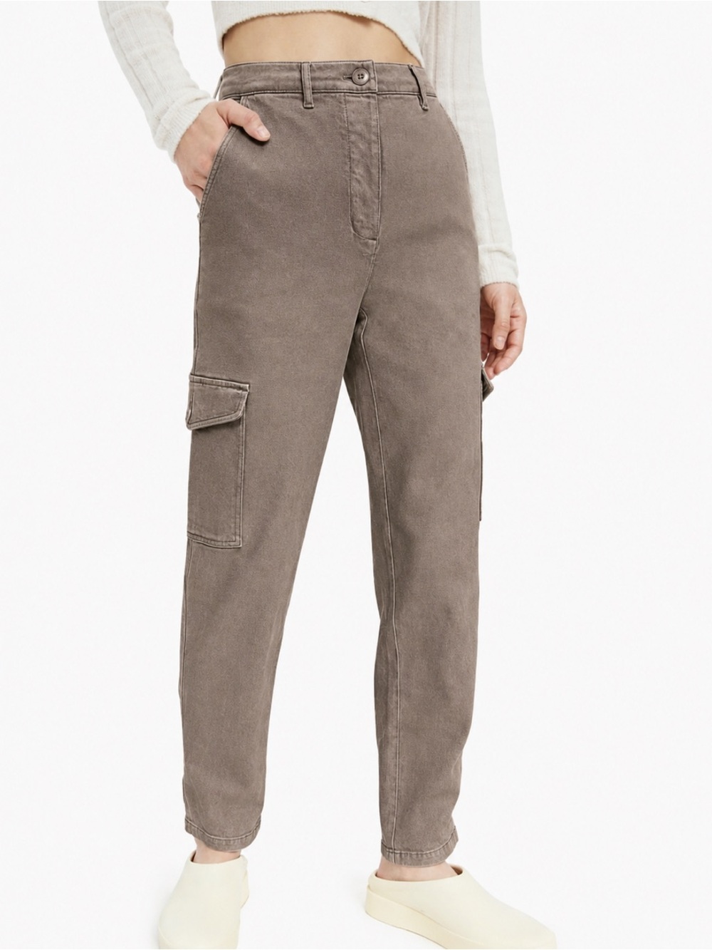Wilfred Free Modern High Waisted Twill Cargo Barrel Straight Leg Brown Trousers